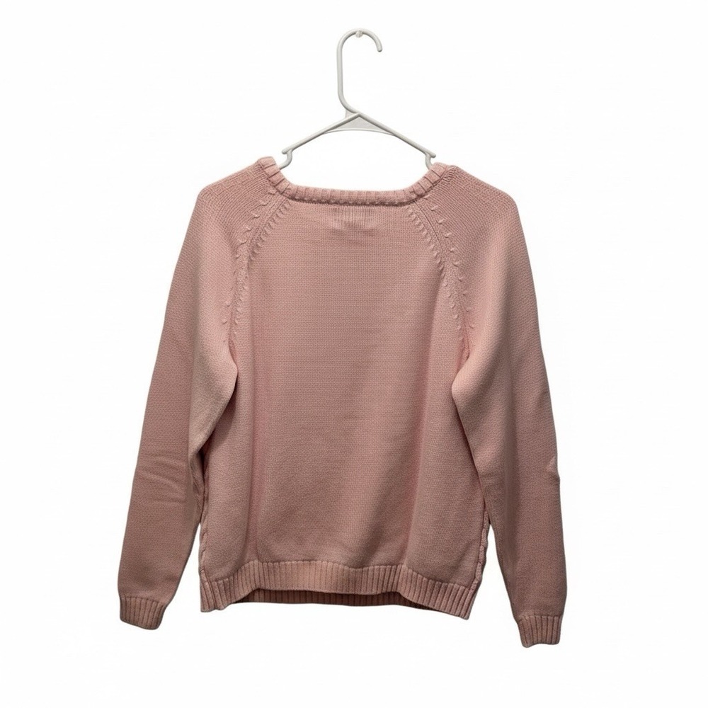 Lands End Drifter Women Pink Cable Knit Crewneck Chunky Sweater Lg 100% Cotton - Picture 2 of 4